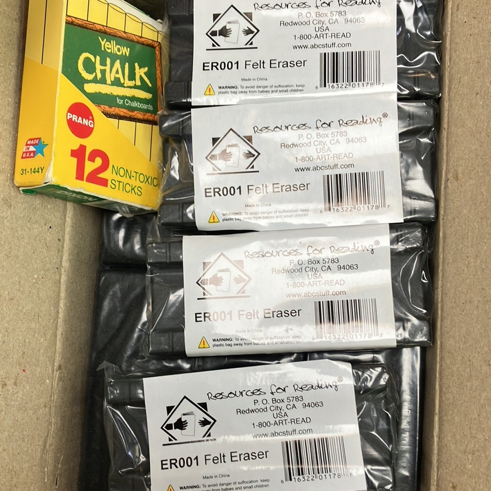 Small group instruction-10 each new chalkboards, individ erasers & a pack chalk.